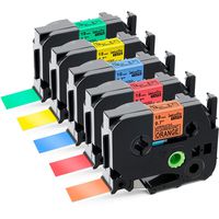 Labelife Compatible Label Tape Replacement for Brother 18mm 0.7 Inch Laminated TZe Tape (Black on Orange/Red/Blue/Yellow/Green) for P Touch Label Tape D400 1280 1800 1880 Label Maker, 3/4 inch, 5-Pack
