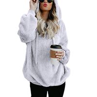Lloopyting Women's Winter Hooded Sweatshirt Long Sleeves Faux Shearling Shaggy Warm Pullover Zipped Up with Pockets Tops White