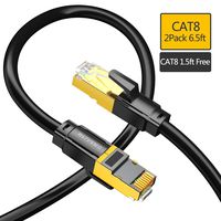 CAT8 Ethernet Cable, 2Pack 6.5ft Super High Speed Shielded Internet Cable SFTP 40 Gbps,2000Mhz Network Cable with Gold Plated RJ45 Connector for Gaming, Router, Modem with 1.5ft CAT8 Cable Free-SAMZHE