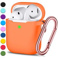 Airpods Case, Full Protective Airpods Case Cover Silicone Airpods Case Keychain for Girls and Women, Soft Chargeable Headphone Case with Rose Gold Carabiner for AirPods 2 and 1, Orange