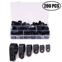 TIHOOD 200PCS Cable Clamp, Black Nylon Screws Plastic R-Type Cable Clamp Clips Fasteners Assortment for Cable Conduit 6 Sizes 5mm to 25mm