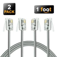 (2 Pack) Short Telephone Cord 1 ft RJ11 6P4C Male to Male (1 foot)