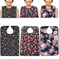 Adult Bib for Eating, 3 Pack Washable Reusable Waterproof Clothing Protector with Optional Crumb Catcher for Women 25.6" x 18"