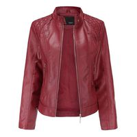 Armfre Tops Women's Long Sleeve PU Faux Leather Bomber Jackets Zip up Stand Collar Vintage Motorcycle Biker Jacket Zipper Pockets Short Coats Outerwear Red XXXL