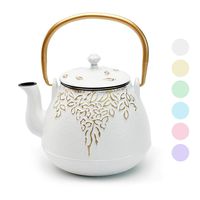 Tea Kettle, TOPTIER Japanese Cast Iron Tea Kettle with Infuser, Cast Iron Teapot Stovetop Safe, Leaf Design Tea Kettle Coated with Enameled Interior for 32 Ounce (950 ml), White