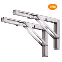 Folding Shelf Brackets 16 Inch, Pynsseu Heavy Duty Stainless Steel Collapsible Wall Mounted Shelf Bracket for DIY Table Work Bench, Space Saving DIY Wall Bracket, 2 Pack, Max Load:440 lb