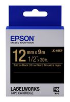 Epson LabelWorks Standard LK (Replaces LC) Tape Cartridge ~1/2" Gold on Black (LK-4BKP) - for use with LabelWorks LW-300, LW-400, LW-600P and LW-700 Label Printers