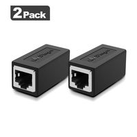 RJ45 Coupler, 2 Pack in-Line Coupler for Cat7 Cat6 Cat5e, Ethernet Cable Extender Adapter Support 100BASE-TX (Black-2 Pack)