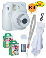 Fujifilm Instax Mini 9 Instant Film Camera + 20 Sheets of Instant Film + Lens Cleaning Cloth + Close-Up Selfie Lens + Wrist Strap | Batteries Included - Smokey-White