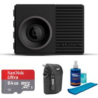 Garmin Dash Cam 46 1080p with 140-Degree Field of View (010-02231-00) with Universal Screen Cleaner for LED TVs, Point and Shoot Case & Sandisk Ultra microSDXC 64GB UHS Class 10 Memory Card