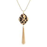 Long Necklaces For Woman Disk Circle Pendant Necklaces Tassel Fringe Y Necklace Set Statement Pendant (quatrefoil-gold-light leopard)