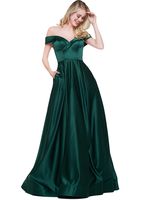 LMBRIDAL Women's Off The Shoulder Long Evening Dress Green Satin Formal Prom Gowns with Pockets LMA33 Green 20W