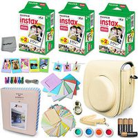 Xtech Beige Accessories Kit for Fuji FujiFilm Instax Mini 8 Cameras Includes: 60 Instax Film + Custom Fitted Case for Fuji Mini 8 Cameras + Assorted Stickers/Paper Frames + Photo Album +More