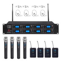 Pyle Professional 8 Channel UHF Wireless Microphone & Receiver System 4 Handheld Mics Belt Packs Transmitters Headsets & Lavalier Lapel Mics RF & AF Radio/Audio Frequency Digital Display (PDWM8225)