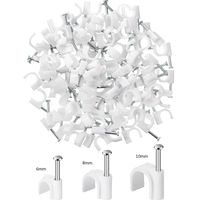 White Cable Clips Nails, Wire Nail Clamps Cable Staples for Ethernet Cable RG6 RG59 CAT5 CAT6 RJ45 TV (300 Pieces, 6 mm/ 8 mm/ 10 mm)
