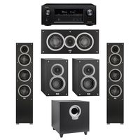 Elac 5.1 System with 2 Debut F5 Floorstanding Speakers, 1 Debut C5 Center Speaker, 2 Debut B4 Bookshelf Speakers, 1 Debut S10 Subwoofer, 1 Denon AVR-X2300W A/V Receiver