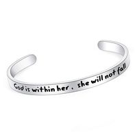 SAM & LORI Inspirational Cuff Bracelet Bangle Motivational Mantra Quote Stainless Steel Engraved Best Friend Sister (God is within her she will not fall)