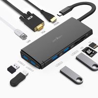 USB C HUB,Jams Donkey USB-C Docking Station,10-1 Triple Display USB Type C Adaptor With HDMI,VGA,4 USB 3.0 Ports,SD TF Card Reader,Compatible For MacBook Other Type C Laptop and Some Mobile Phones