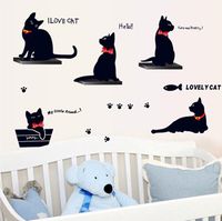 BIBITIME Sayings and Quotes Hello Cute Pretty Lovely Cats Wall Decals Fish Ball Animal Pussy Paw Footprint Stickers for Laptop Fridge Nursery Bedroom Kids Room Decor