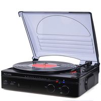 Record Player Bluetooth Turntable with Stereo Speakers Portable Belt-Driven Nostalgic LP Vinyl Record Player with FM Stereo Radio Line Output Headphone Jack Natural Wood Design 2019 Upgraded