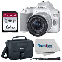 Canon EOS Rebel SL3 Digital SLR Camera (White) + Canon EF-S 18-55mm f/4-5.6 is STM Lens + Canon EOS Shoulder Bag 200ES + 64GB UHS-I U3 SD Memory Card + Photo4Less Camera and Lens Cleaning Cloth