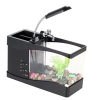 TechCode Fish Tank, USB Mini Aquarium Fish Tank Aquarium with LED Lamp Light LCD Display Screen and Calendar Clock Fish Tank (Black)