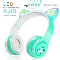 WOICE Bluetooth Headphones, Cat Ear LED Light Up Wireless Foldable Headphones Over Ear with Mic, Music Sharing Function and 85db Limited for iPhone/iPad/Smartphones/Laptop/PC(Mint)