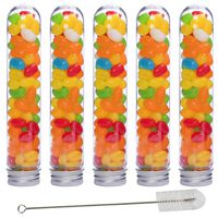 JPSOR 15pcs 155x30mm (90ml) Clear Plastic Test Tubes with Screw Caps and 1 Test Tube Brush for Scientific Experiments, Party, Decorate The House, Candy Storage