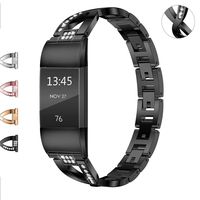 Wekin Replacement Metal Bands Compatible for Fitbit Charge 2 and Charge 2 HR, Adjustable Fashion Bling Rhinestone Smart Watch Accessory Wristband Bracelet Strap for Charge 2 Tracker (X-Black)