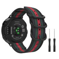 MoKo Watch Band Compatible with Garmin Forerunner 235/220/230/620/630/735XT, Premium Woven Nylon Adjustable Replacement Strap with Double Ring - Black & Green & Red