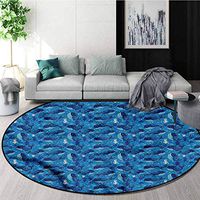 RUGSMAT Whale Warm Soft Cotton Luxury Plush Baby Rugs,Aquatic Themed Design Foam Mat Bedroom Decor Round-55