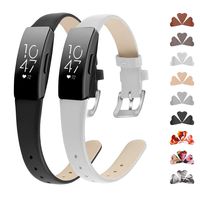 GVFM Band Compatible with Fitbit Inspire Bands/Inspire HR Band, Genuine Leather Slim Soft Strap Wristbands Accessories Replacement for Fitbit Inspire Fitness Tracker (L(6.7"-8.7"), Black and White)