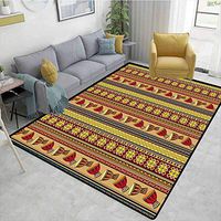 Bigdatastore Geometric Floor Comfort Mats, Oriental Djembe Drums Music Culture in Africa Theme Geometric Chevrons Triangles, Easy Maintenance Area Rug Living Room Bedroom Carpet(5'x 8')