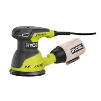 Ryobi RS290G 2.6 Amp 12,500 OPM Single Speed 5 Inch Hook and Loop Corded Random Orbit Sander w/ 3 Pads and Dust Bag