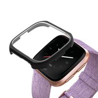 UKCOCO Metal Case Compatible Fitbit Versa, Stainless Steel Frame Protective Bumper Case Cover Replacement Accessory Compatible Fitbit Versa Smart Watch (Black)