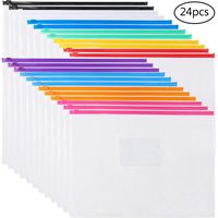 EOOUT 24pcs Poly Zip Envelopes Plastic Zip Envelopes Files Zipper Folders, A4 Size/Letter Size, 10 Colors