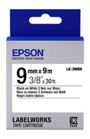 Epson LabelWorks Standard LK (Replaces LC) Tape Cartridge ~3/8" Black on White (LK-3WBN) - for use with LabelWorks LW-300, LW-400, LW-600P and LW-700 Label Printers