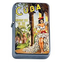 Silver Flip Top Oil Lighter Vintage Poster D-040 Cuba - Holiday Isle of The Tropics" Vintage Travel