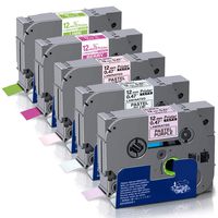 Pristar Compatible for Brother P-Touch Tape 12mm 0.47 TZe-MQ531 TZe-MQE31 TZe-MQF31 TZe-MQP35 TZe-MQG35 Laminated Label Tape White on Berry Pink/Lime Green, Black on Pastel Pink/Blue/Purple, 5-Pack
