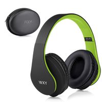 Over Ear Bluetooth Headphones, WXY Wireless Headset V5.0 with Built-in Mic, Micro TF, FM Radio, Soft Earmuffs & Lightweight for iPhone/Samsung/PC/TV/Travel (Black-Green)