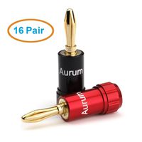 Aurum Metal Series Banana Plugs - 24k Gold plated Connector Banana Plugs - 16 Pack (8 RED 8 BLACK)