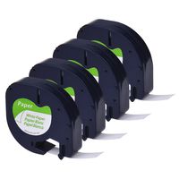 GREENCYCLE Self-Adhesive LetraTag Label Tape Compatible for DYMO (10697 91200 91220 91330 59421) Paper Black on White (12 mm x4 m, 1/2 inch x 13 Foot) 4 Pack