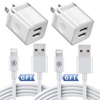 DENWAN (Pack-4) Phone Charger with Wall Plug, 6-Foot Long Charging Cable and 2.1A/5V Dual Port USB Wall Block Cube Compatible with Phone 11 Pro Max, XS/XR/X 8/7/6/Plus SE/5S/5C (White/Silver)