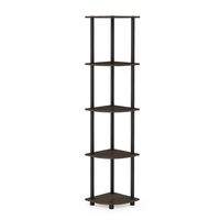 Furinno Turn-N-Tube 5 Tier Corner Shelf, Dark Brown Grain/Black
