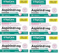 Topcare Aspirin Low dose Pain Reliever 81mg chewable Cherry Flavor Compare to Bayer (Pack of 6)