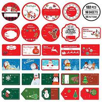 132 PCS Christmas Gift Tags Stickers Self Adhesive Santa Snowmen Xmas Tree Deer Christmas Festival Birthday Wedding Holiday Decorative Presents Labels Decals Christmas Gift