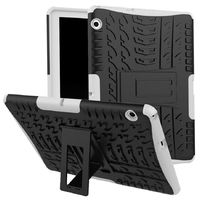 Huawei Mediapad T5 10.1" Stand Case, Facile Foldable Wheel Marks Armor Useful Cover, HUZIGE New Come Hard Scratch Proof Protect Thin Slim Warrior Tablet Light Case For Huawei Mediapad T5 10.1" White