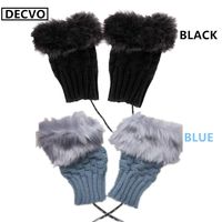 2 Pair (4 Pack) DECVO Winter Powered Warmer Thicken Fingerless USB Heated Gloves Plush Cold-Proof Knitted Half Finger Laptop Mittens USB Warm Gloves for Women Teen Girls Best Winter Gift (Black+Gray)