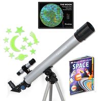 TwinStar 50mm Refractor Telescope 75x Magnification Kids Pak Bundle (Silver)