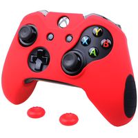 Pandaren Soft Silicone Thicker Skin Cover for Xbox One Controller Set (Red Skin X 1 + Thumb Grip X 2)